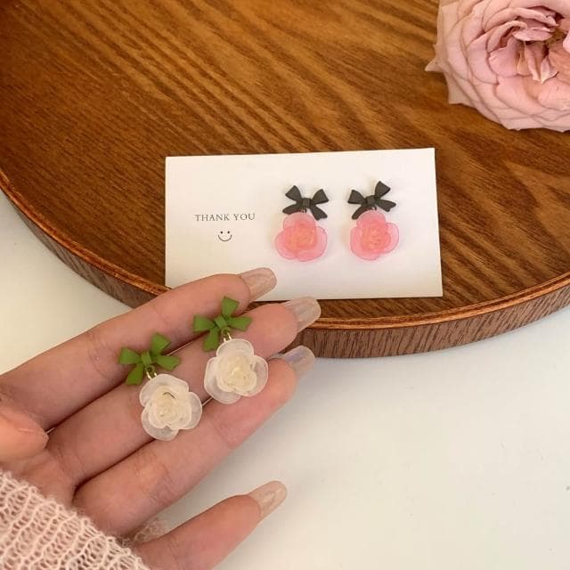 雙色玫瑰耳環 飾品 耳釘 網美 高級感 耳飾 氣質百搭 耳環 韓國 耳針