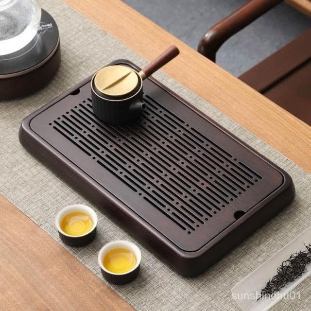 免運  茶盤傢用排儲水式功夫茶具託盤竹實木長方形小型茶海瀝水幹泡茶臺