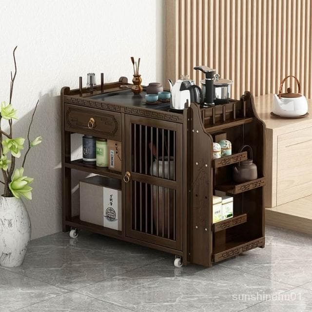 免運  移動茶車功夫茶臺泡茶桌傢用現代小茶水櫃燒水壺一體茶具茶臺套裝
