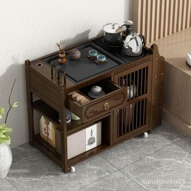 免運  移動茶車功夫茶臺泡茶桌傢用現代小茶水櫃燒水壺一體茶具茶臺套裝