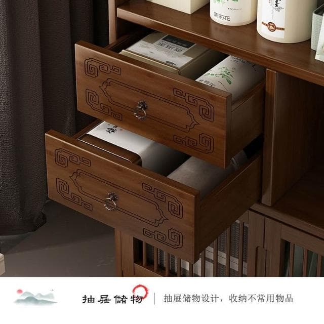 免運  茶水櫃置物架實木多層茶葉櫃茶具收納儲物架茶邊櫃置物架茶臺邊櫃