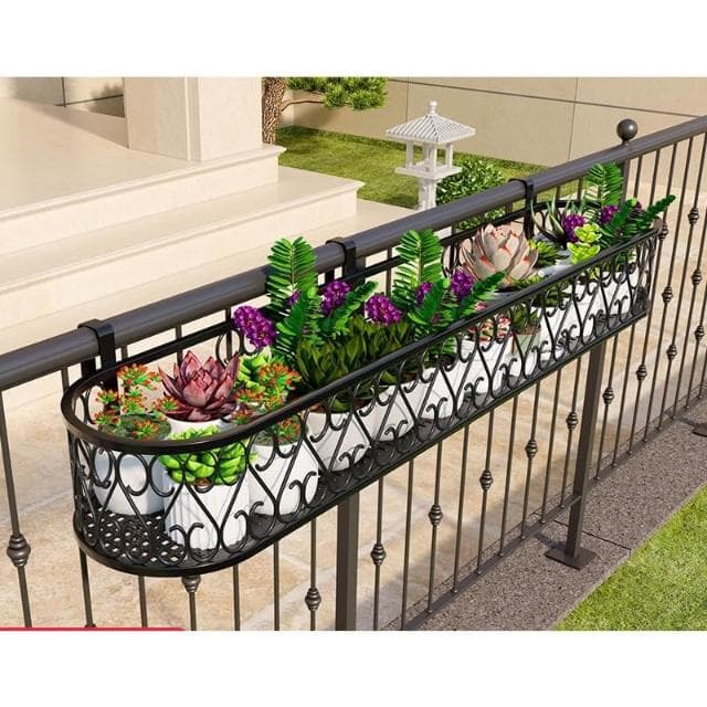 🌻熱銷免運 花架陽臺掛式 陽臺欄桿植物架 窗臺護欄掛式盆栽架 橢圓花架 壁掛懸掛鐵藝花架子 多肉置物架花架子