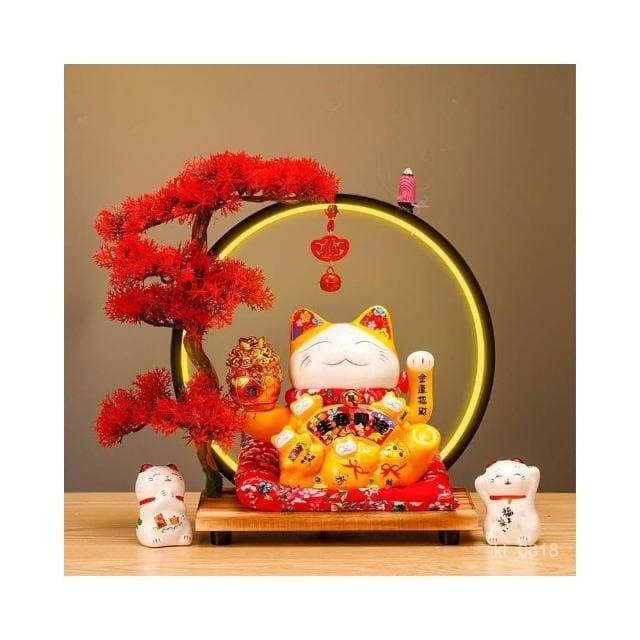 招財貓 搖手招財貓  玄關 燈圈 倒流香招財貓擺件 開運 招財擺飾 風水擺件 入厝禮物 開幕送禮