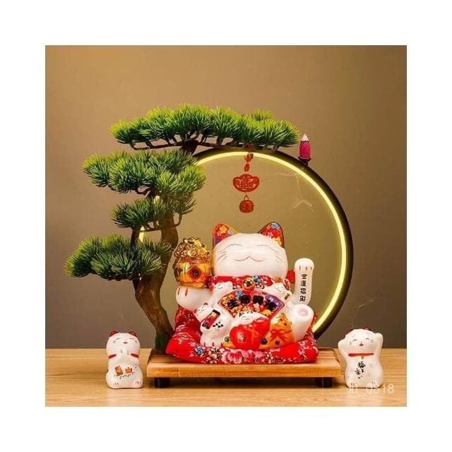 招財貓 搖手招財貓  玄關 燈圈 倒流香招財貓擺件 開運 招財擺飾 風水擺件 入厝禮物 開幕送禮