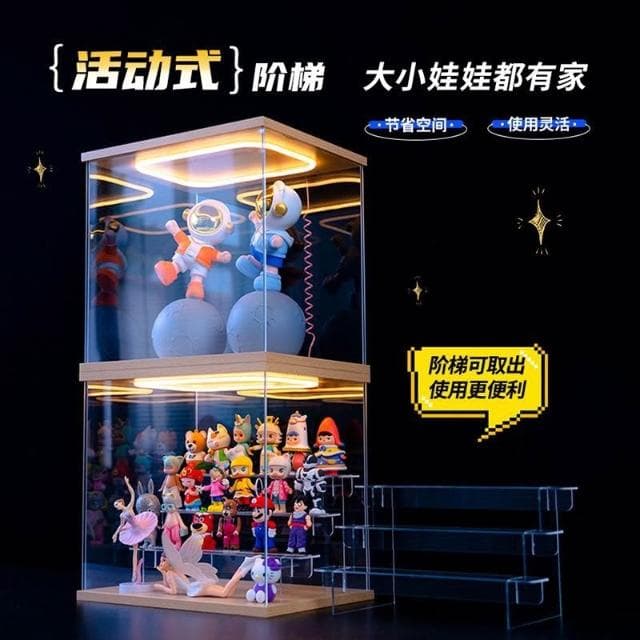展示盒 適用 尋找獨角獸 molinta 小假日系列盲盒手辦回型燈可開門展示盒
