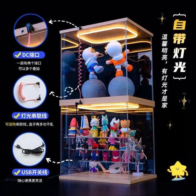展示盒 適用 尋找獨角獸 molinta 小假日系列盲盒手辦回型燈可開門展示盒