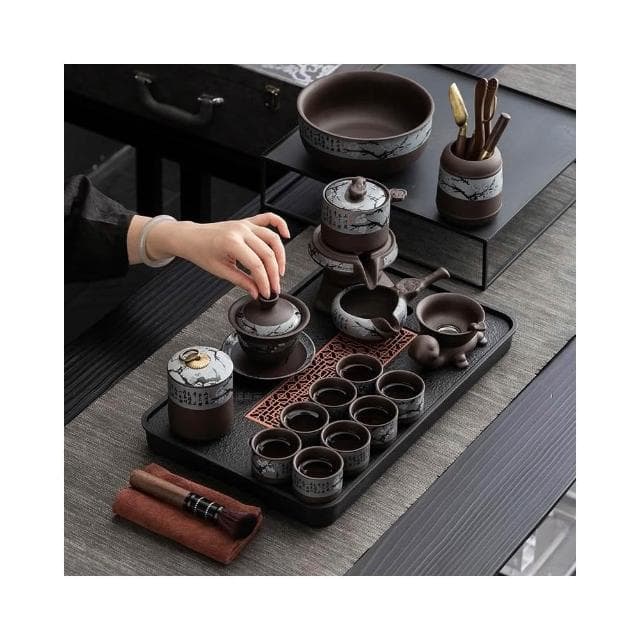 紫砂旋轉功夫茶具套裝家用陶瓷簡約輕奢泡茶可攜式旅行包高檔送禮