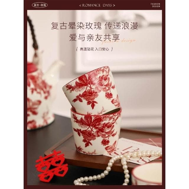 法式復古玫瑰陶瓷茶具套裝家用輕奢高級感喬遷新居新婚禮物
