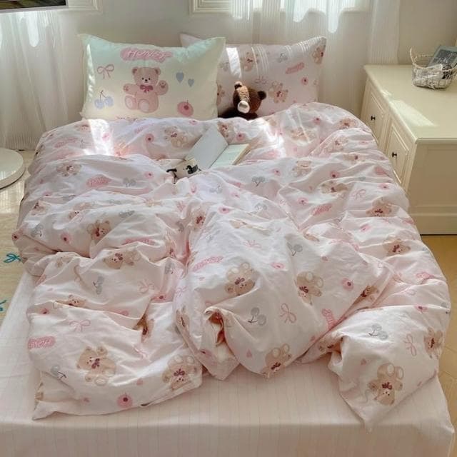 可愛小熊親膚卡通床包組 水洗棉床包 舒柔棉床包四件組 可愛少女床組 裸睡床包  單人/雙人/加大雙人床包組 床單 床罩