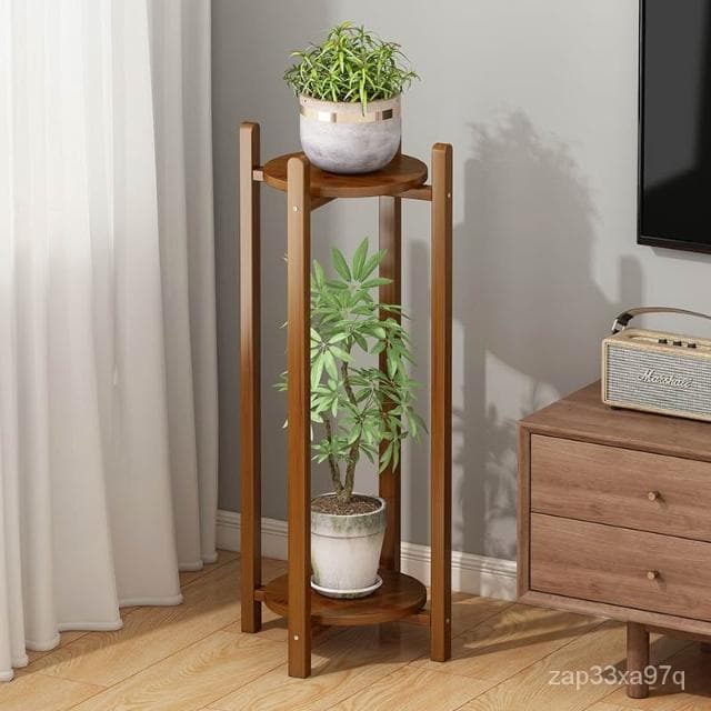 限時特惠 新中式花架子室內傢用客廳植物架落地式雙層多功能置物架盆栽盆景 多層花架 花盆 花架 花架 實木花架盆栽架 多