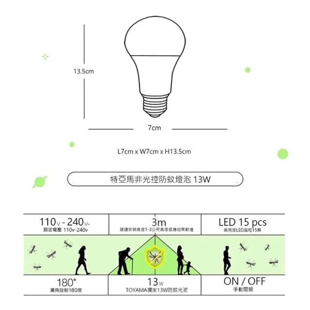 TOYAMA 特亞馬 LED 非光控 防蚊燈泡 50W 25W 13W 琥珀色(黃綠光) E27 驅蚊燈泡 驅蚊