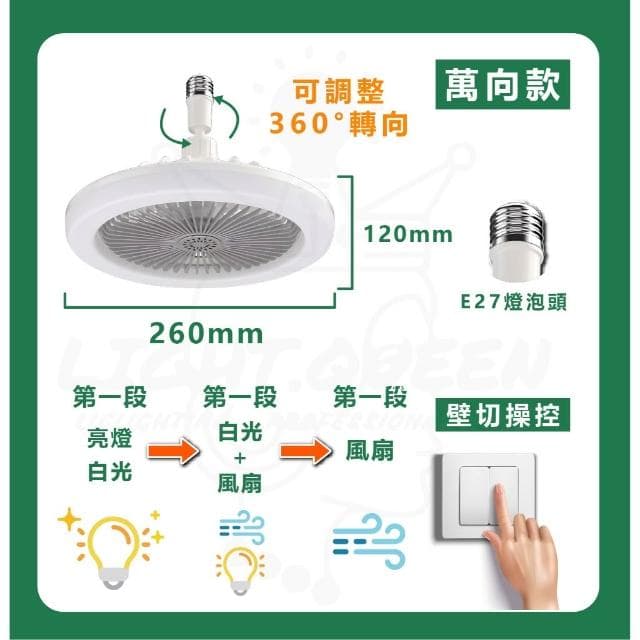 【亮博士】30W LED風扇燈泡 風扇燈 E27 燈泡 風扇 白光 壁切 三段式切換 LED燈泡