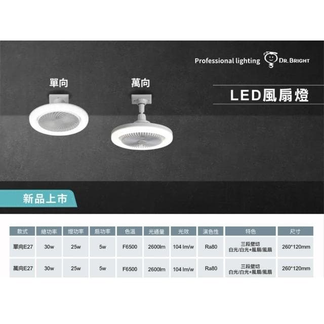 【亮博士】30W LED風扇燈泡 風扇燈 E27 燈泡 風扇 白光 壁切 三段式切換 LED燈泡