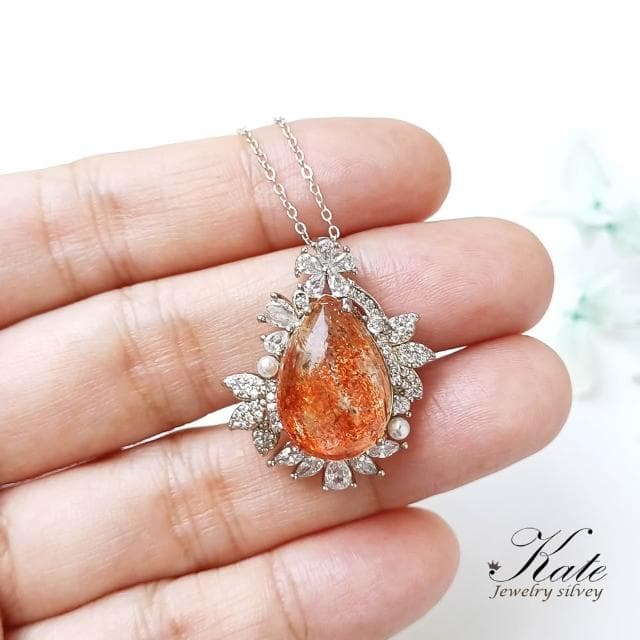 【KATE】銀飾 華麗璀璨花葉天然金太陽石純銀項鍊 12.07ct 金太陽石 能量石 提升正能量 增加自信心 天然水晶 生日禮物 情
