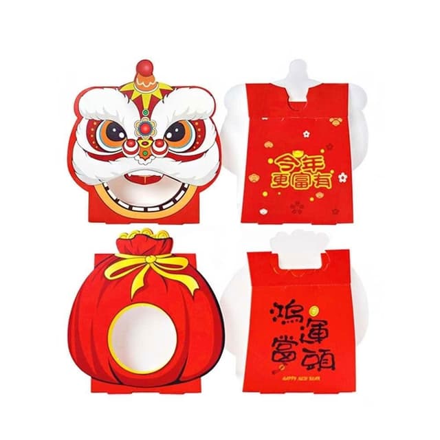 造型小紙盒 ( 新年 福袋 禮物盒 糖果盒 造型紙盒 8入 事事如意 舞獅 禮盒 收納盒 空盒 新春 農曆年 過年)