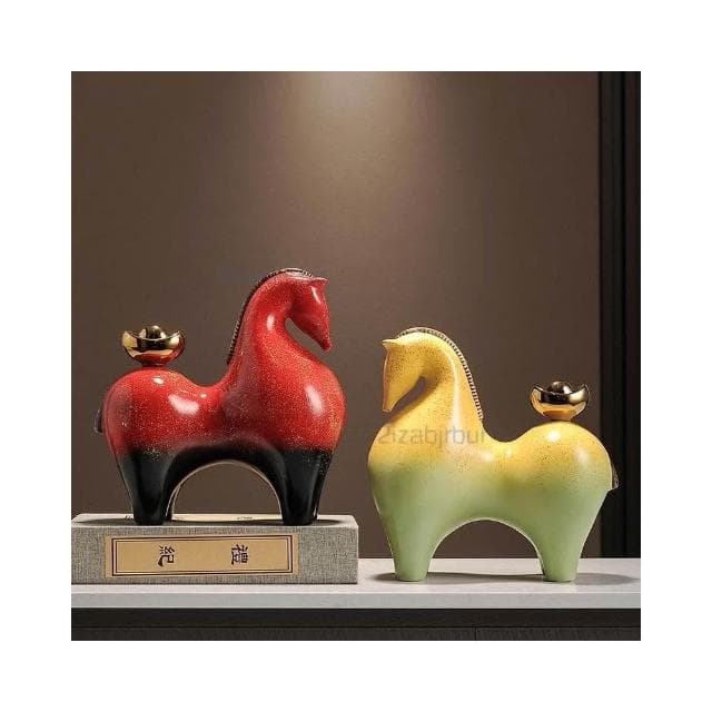 馬上有錢擺件 招財辦公室裝飾品 高檔新中式客廳擺件 喬遷開業禮品 祝福寓意 療癒小物 辦公室風水陶瓷擺件