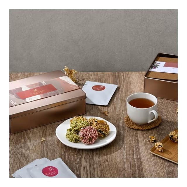 【MUZHAO 暮朝食粹】可可茶醬香米餅玫瑰金禮盒(中秋禮盒 米香禮盒 長輩禮物 100%屏豆可可豆)