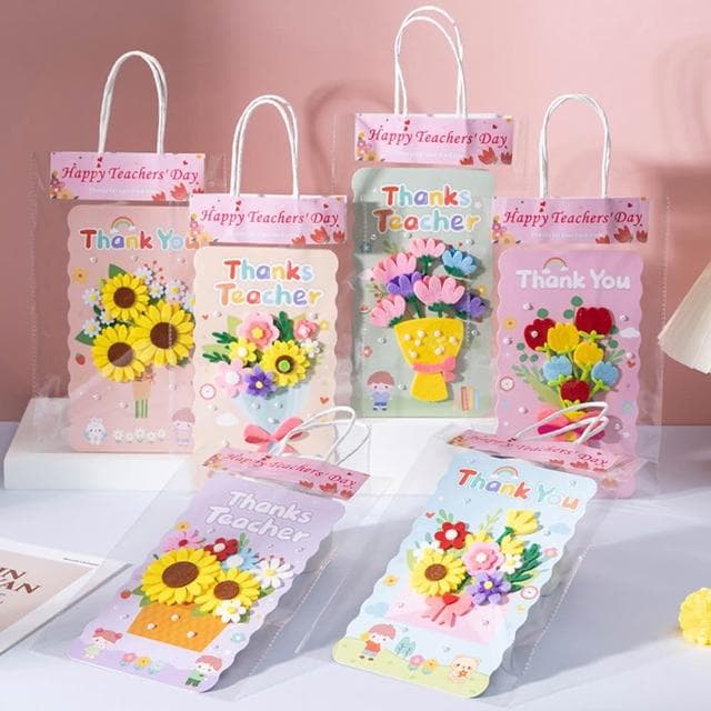 DIY母親節賀卡禮品袋(母親節 教師節 材料包 花束禮袋 花朵賀卡 感謝卡 禮物卡 祝福卡 手提袋)