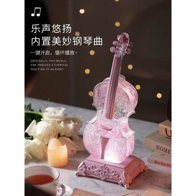 小提琴擺件 飄雪花音樂盒 音樂盒 水晶球 小女孩實用生日禮物 