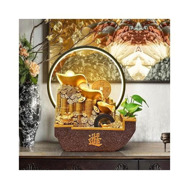 招財流水生財擺件開店禮物循環水噴泉擺件開業禮物喬遷禮物入厝入厝禮物開幕居家擺件辦公室客廳桌麵風水輪造景
