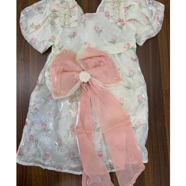 【Arbea】女童夏季短袖連衣裙兒童表演服後背大蝴蝶結禮服裙子 C35