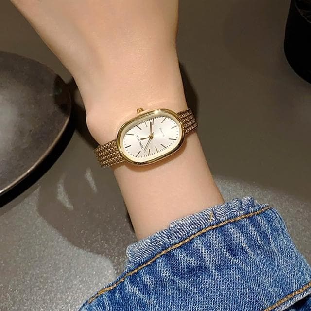 【EMMA SUE】石英錶 錶 氣質 手錶 金色手錶 女生手錶 精緻 學生手錶 韓版手錶 ins風 高級感 指針式 復古錶 橢圓形錶 