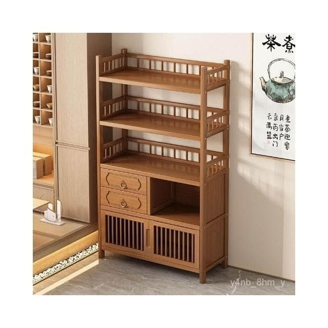 熱賣-收納 新中式茶水櫃辦公室茶水架置物架多層茶邊櫃非實木茶具收納儲物架 JODL