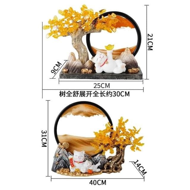 發財樹招財進寶擺件招財貓流沙畫辦公室喬遷開業大吉禮物高檔禮品