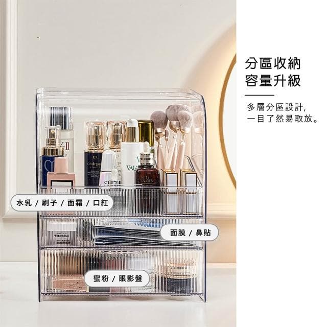 防塵化妝品收納盒附口紅盒 化妝箱 化妝品收納盒 收納箱 桌上收納盒 保養品收納盒 抽屜收納盒 桌面收納