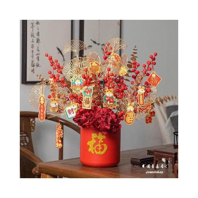 新年抱抱桶(過年裝飾/聚寶盆/福桶/開業/喬遷/喜慶花籃/新年裝飾/花籃/禮物)