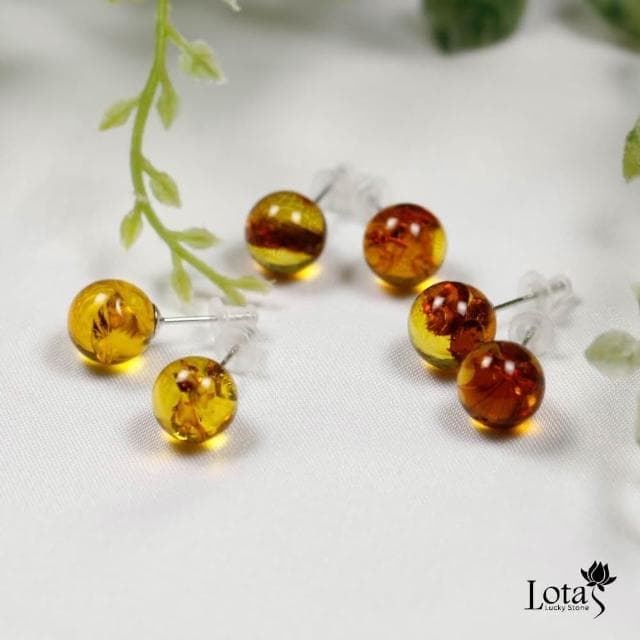 琥珀精靈 Lotas 波羅的海花珀 耳針式耳飾 限時特惠