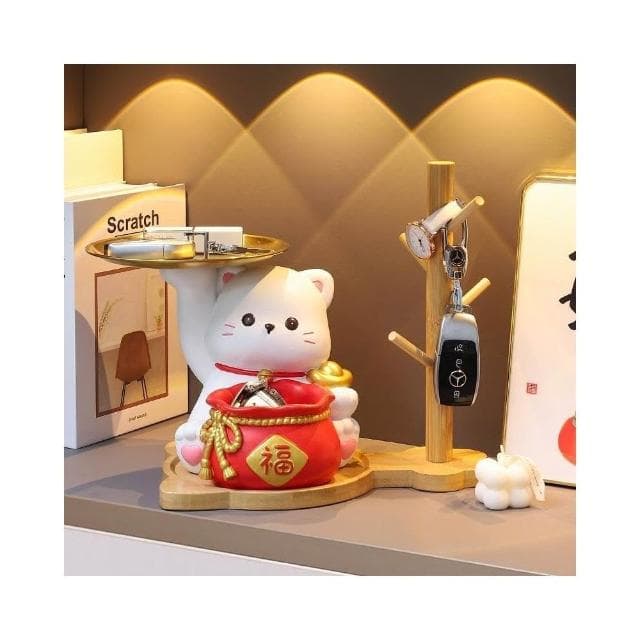 優選 招財貓鑰匙收納擺件 玄關擺件 招財貓入戶擺設 客廳裝飾品 搬傢喬遷新居禮物 招財納福收納擺件 放鑰匙 鑰匙收納