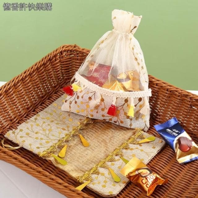 憶香許快樂購 新品 束口 休閒拼接 節慶 禮品袋 節慶送禮 收納袋 回禮 小禮物 收納 伴手禮 束口袋 飾品收納