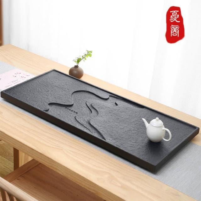 天然烏金石茶盤家用簡約整塊石頭茶臺大小號石材茶具托盤