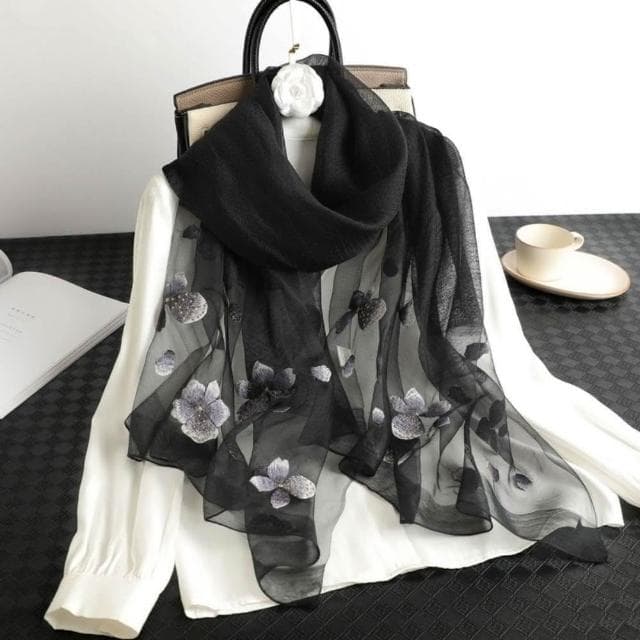 【巴黎精品】現貨+預購 絲質絲巾羊毛圍巾-氣質刺繡花瓣絲滑女配件9色a1gt6