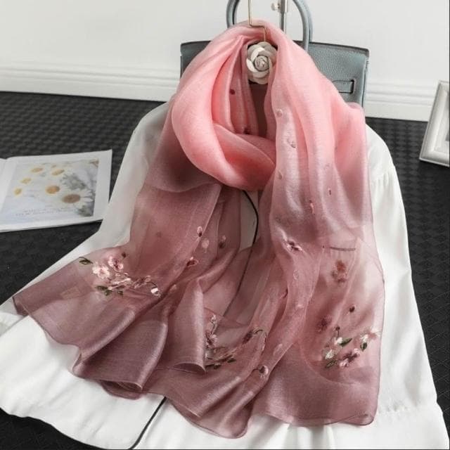 【巴黎精品】現貨+預購 絲質絲巾羊毛圍巾-漸層變色繡花絲滑女配件8色a1gt22