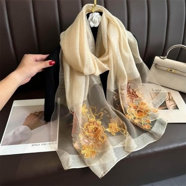 【巴黎精品】現貨+預購 絲質絲巾羊毛圍巾-絲滑繡花紗巾氣質女配件12色a1gt23