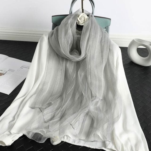 【巴黎精品】現貨出清 絲質絲巾羊毛圍巾-絲滑輕透條紋拼色女配件6色a1gt25