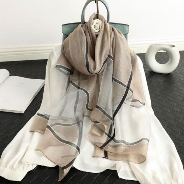 【巴黎精品】現貨+預購 絲質絲巾羊毛圍巾-絲滑拼色格子披肩女配件7色a1gt43