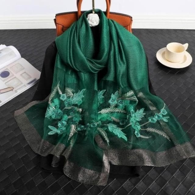 【巴黎精品】現貨+預購 絲質絲巾羊毛圍巾-五瓣花繡花紗巾絲滑女配件10色a1gt46