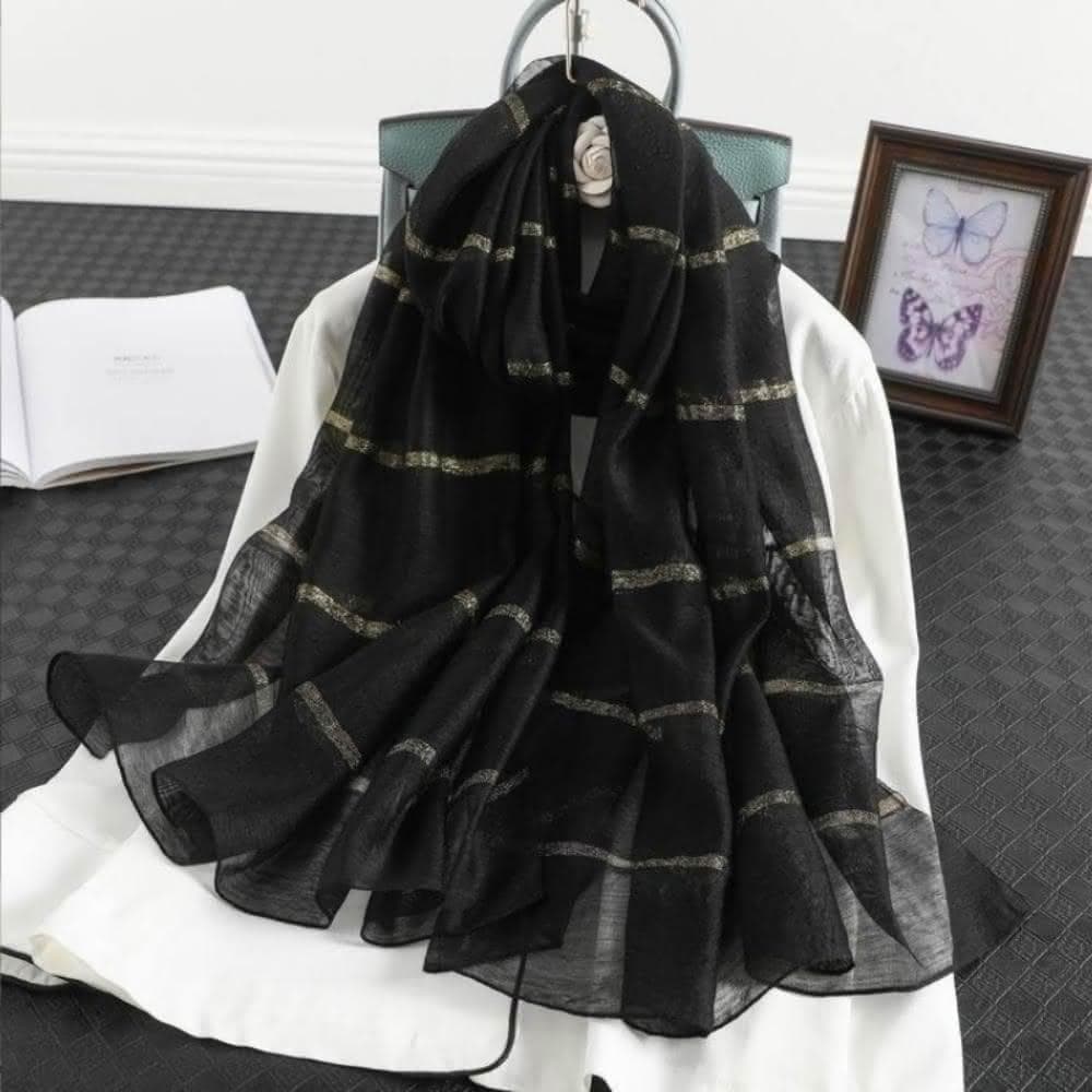 【巴黎精品】現貨出清 絲質絲巾羊毛圍巾-金絲紗巾簡約絲滑女配件7色a1gt52