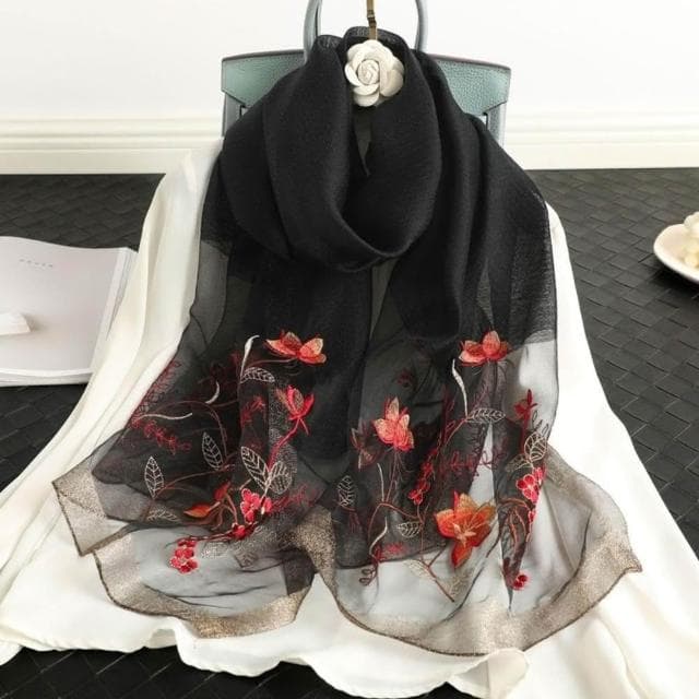 【巴黎精品】現貨+預購 絲質絲巾羊毛圍巾-刺繡花卉披巾絲滑女配件7色a1gt54