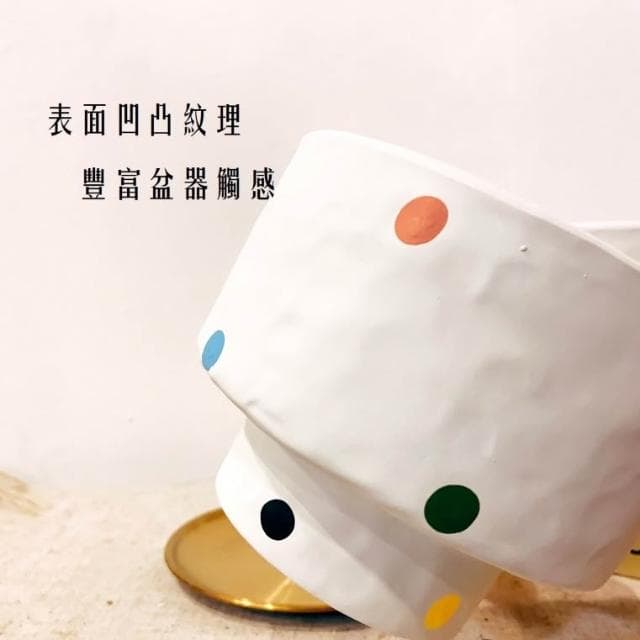 陶盆 奶油波點寬陶盆 手工釉面圓點 多肉植物專用 寬口矮胖設計 花盆 花器 盆器 居家裝飾