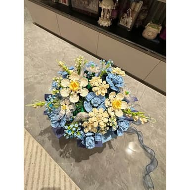 中国积木玫瑰花抱抱桶花束拼装玩具永生花桌面摆件女朋友生日礼物