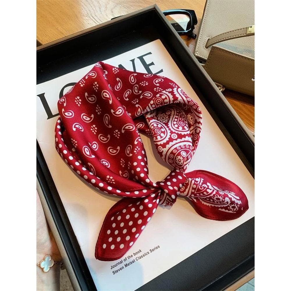 梵花 韓版紅色波點100%桑蠶絲絲巾女春秋百搭真絲小方巾裝飾領巾圍巾