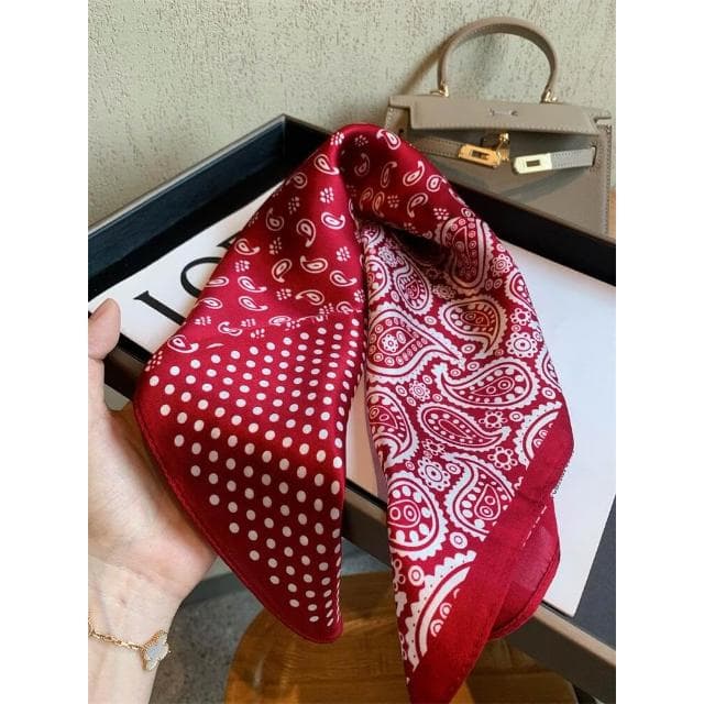 梵花 韓版紅色波點100%桑蠶絲絲巾女春秋百搭真絲小方巾裝飾領巾圍巾