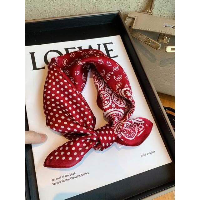 梵花 韓版紅色波點100%桑蠶絲絲巾女春秋百搭真絲小方巾裝飾領巾圍巾