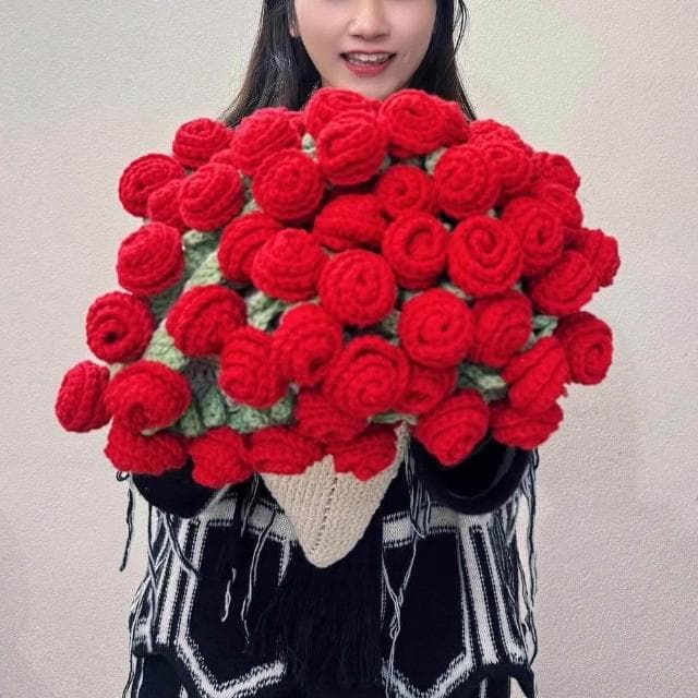 成品玫瑰花束毛毯編織花朵毯子針織成品520情人節生日禮物女生
