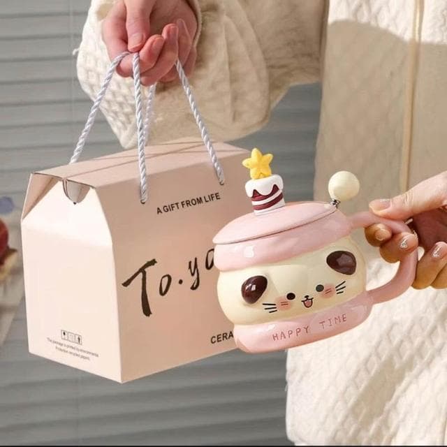 漫生活ins可愛馬克杯少女心高顔值陶瓷杯帶蓋勺咖啡杯生日禮物情侶有蓋
