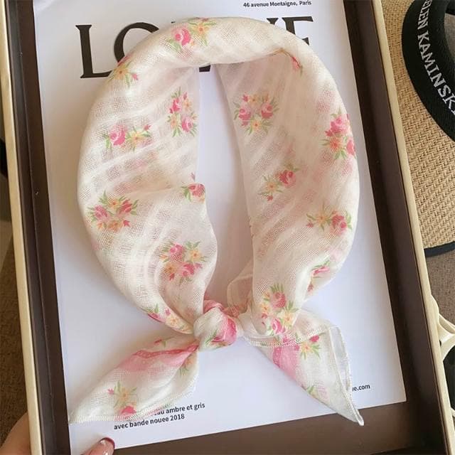 梵花 絲巾女棉麻小方巾韓版甜美粉碎花包頭巾防曬裝飾拍照空調房披肩潮